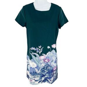 PaperDolls Dress Womens Large Green Floral Shift Pockets Summer Office NEW